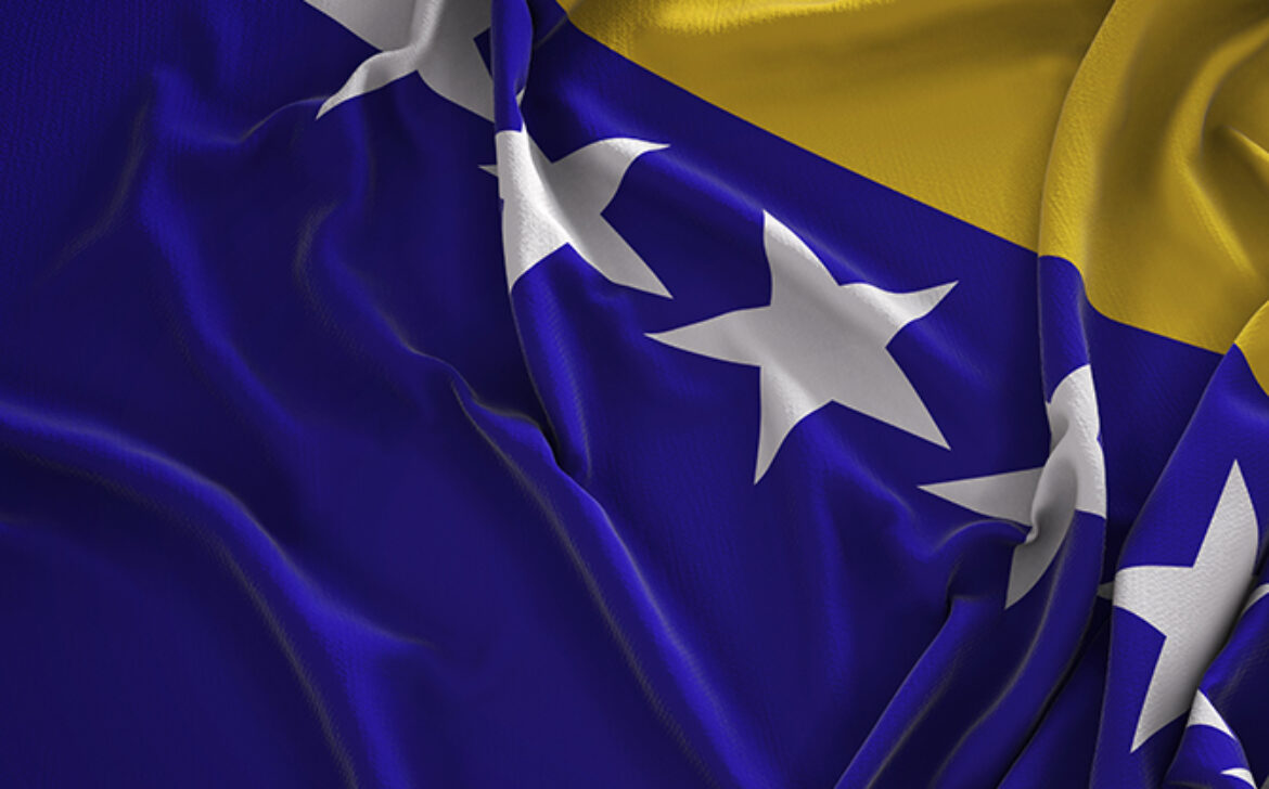 Bosnia and Herzegovina Flag Wrinkled On Dark Background 3D Render