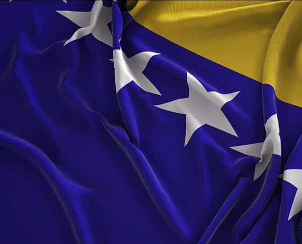 Bosnia and Herzegovina Flag Wrinkled On Dark Background 3D Render